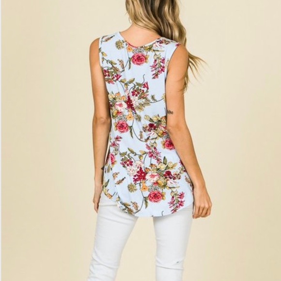 The Raine Top- light blue floral sleeveless top - Picture 5 of 7